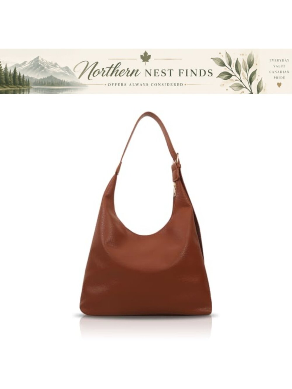 Large PU Leather Hobo Tote Bag Zip Shoulder Handbag Work Travel